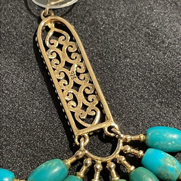 Vintage 925 Silver and Gold Tone Overtone Faux Turquoise Drop Earrings - Picture 6 of 12